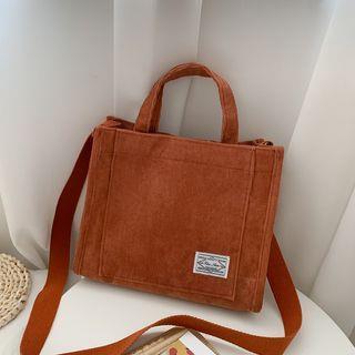 Corduroy Crossbody Tote Bag Brown