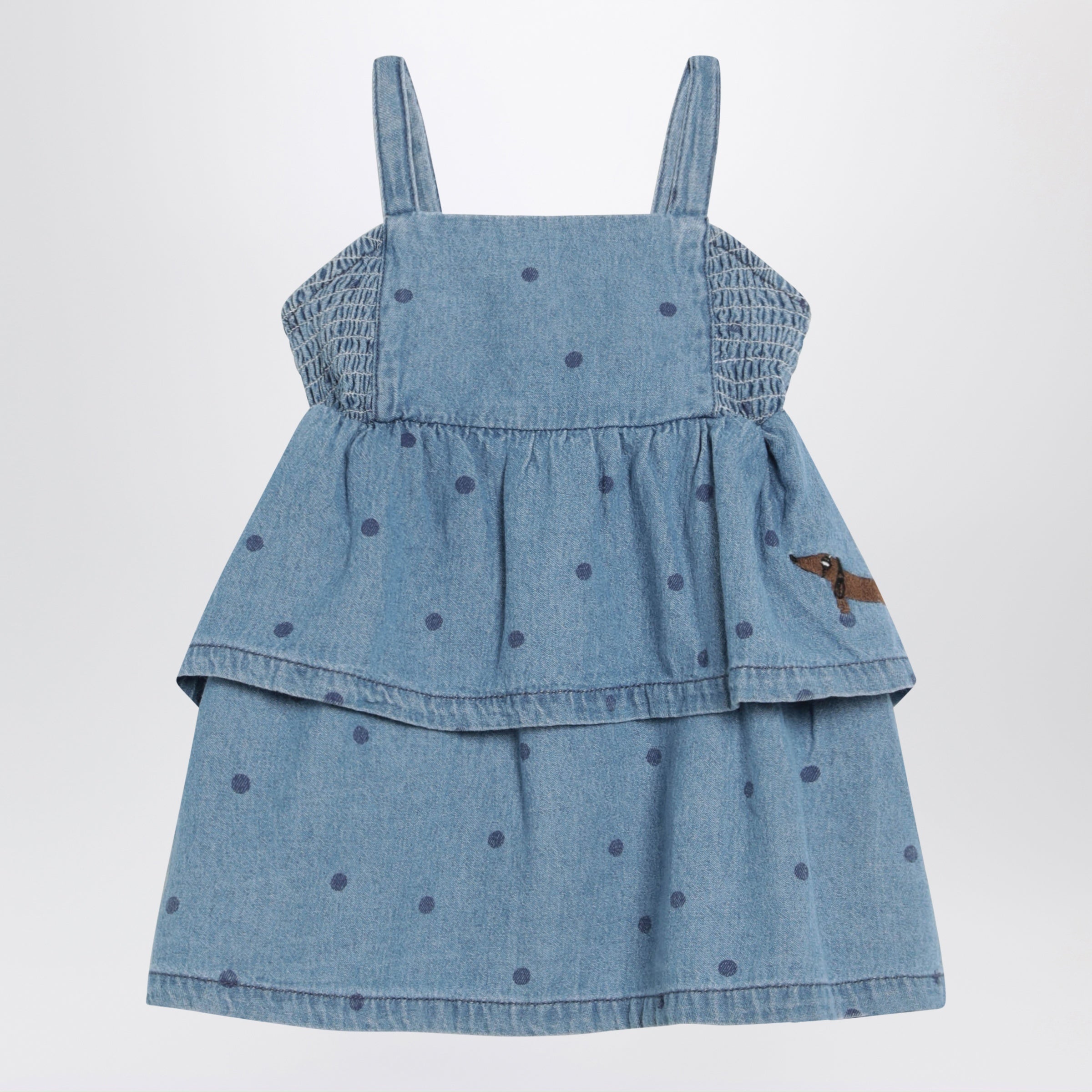 Blue denim dress with polka dots