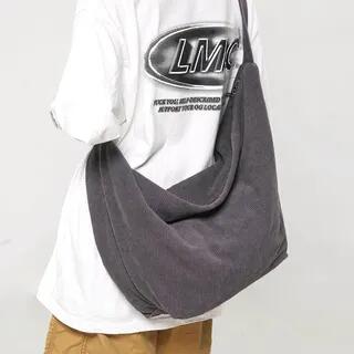Unisex Corduroy Crossbody Bag Brown