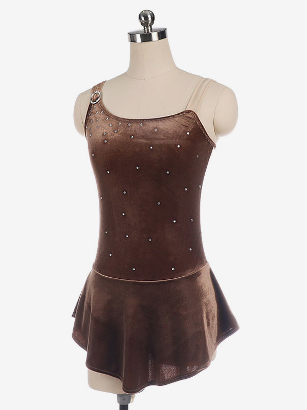 Skating Dress Coffee Brown Korean Velvet Dance Costumes
