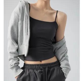 Scoop Neck Plain Ribbed Open Back Crop Camisole Top Ash Gray