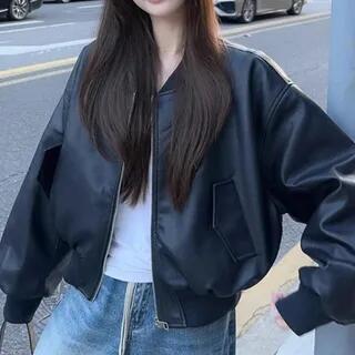 Crop Jacket Bomber Jacket - Black