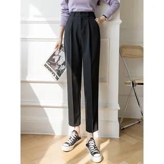 High-Waist Pleated Dress Pants White