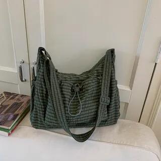Plaid Drawstring Crossbody Bag Green