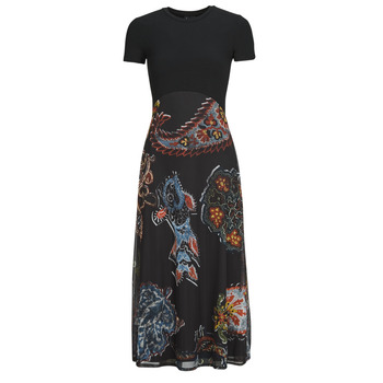 Desigual PAISLEY MESH LACROIX women's Long Dress in Black