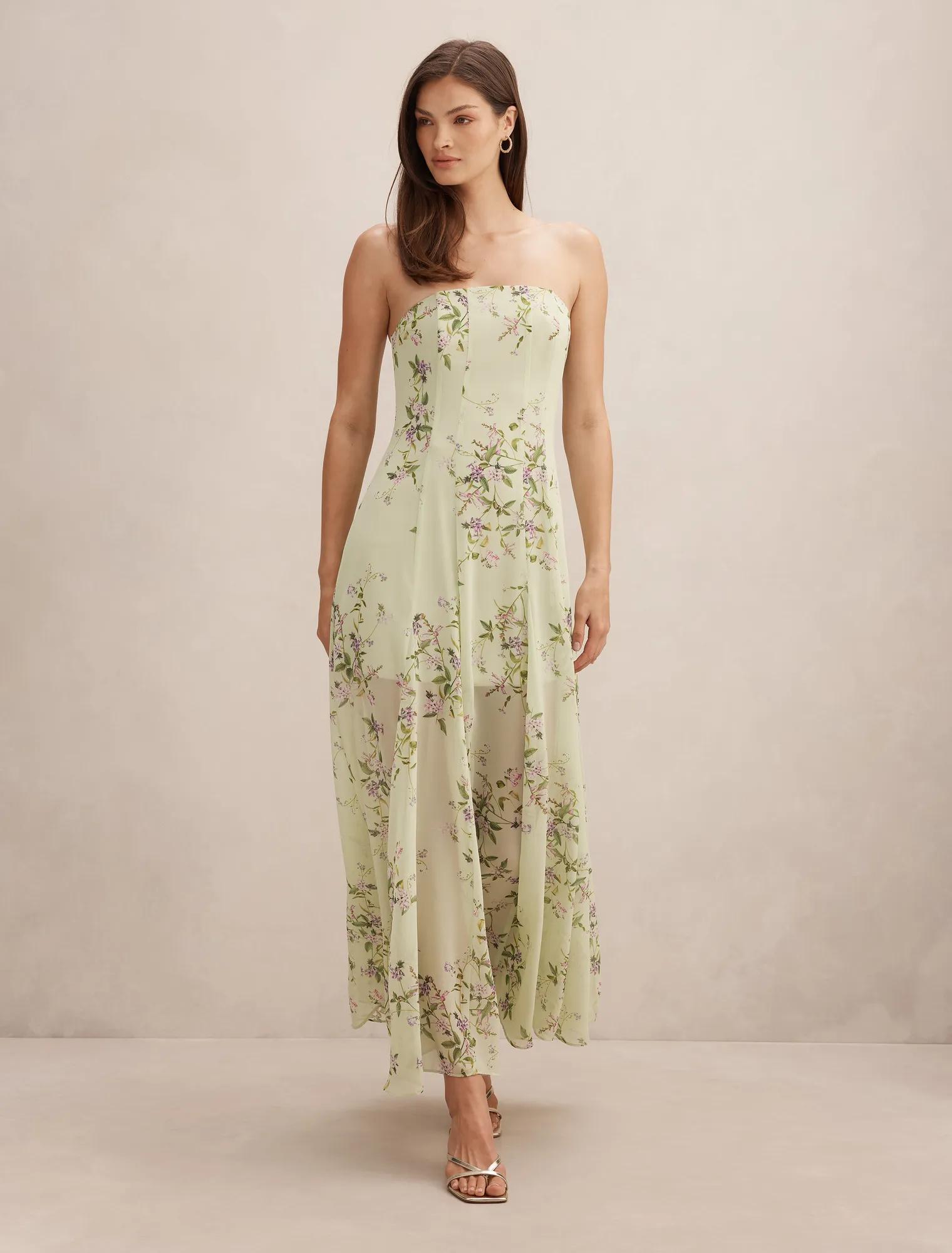 Forever New Women's Kimora Strapless Midi Dress in Sage Glade Floral, Size Recycled Polyester