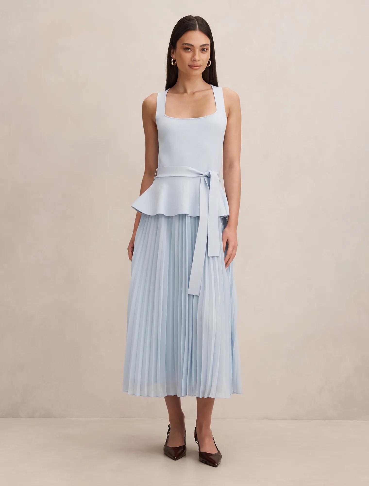 Forever New Women's Peony Pleat Mixed Dress in Cornflower Blue, Size ViscosePolyesterPolyamide