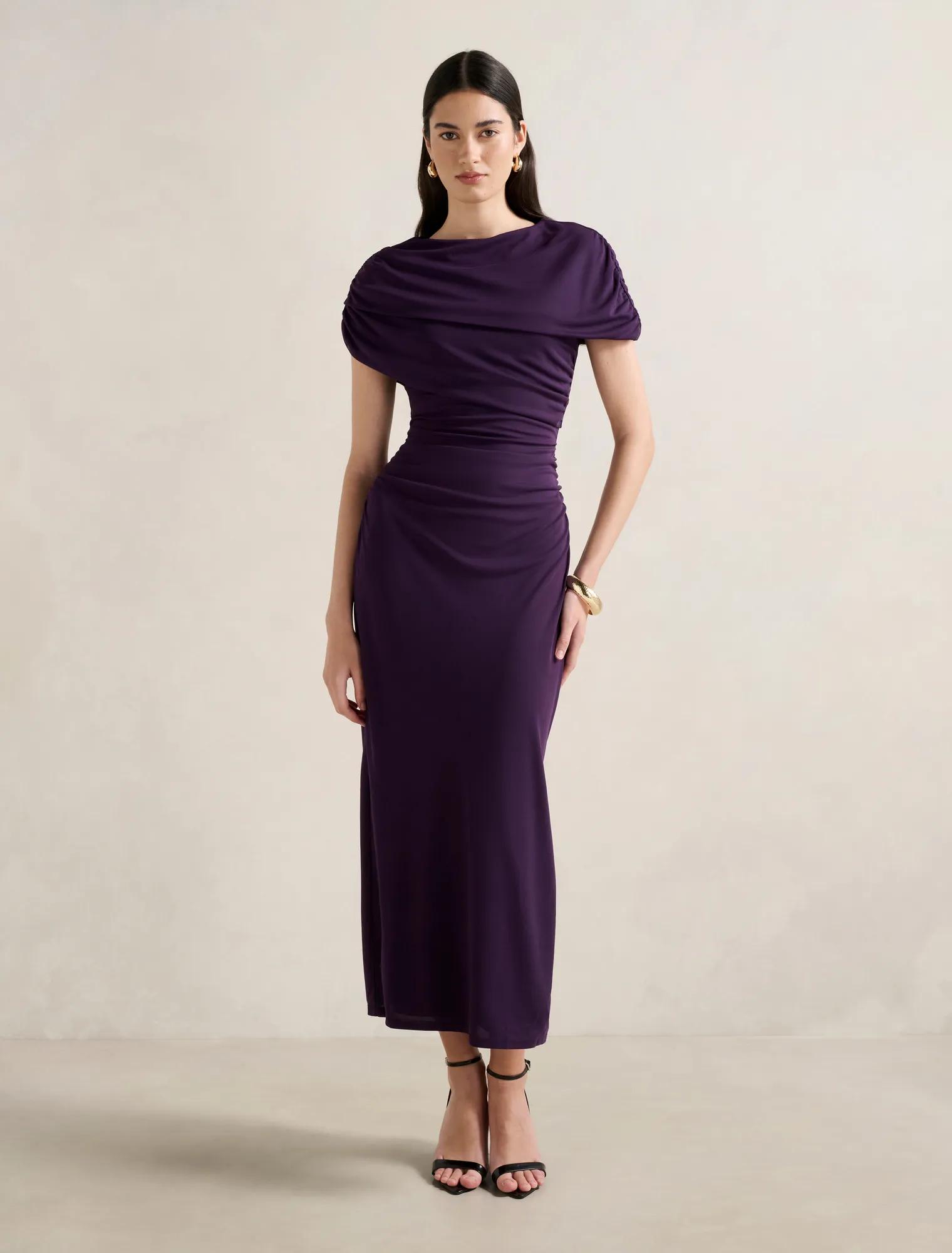 Forever New Women's Kori Draped Midi Dress in Blackberry Cordial, Size PolyesterPolyesterElastane