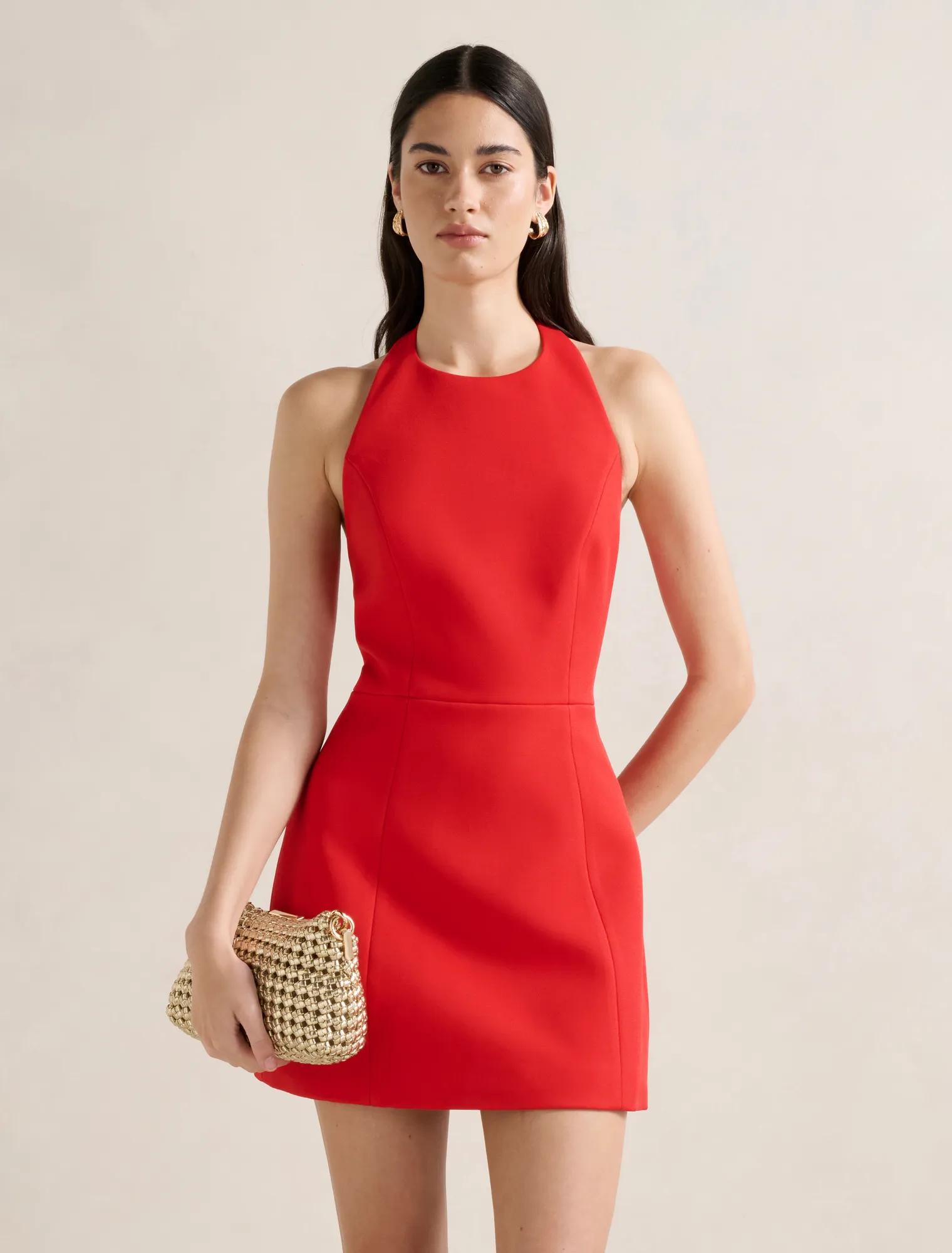 Forever New Women's Cody Halter Mini Dress in Red Rose, Size PolyesterElastanePolyester