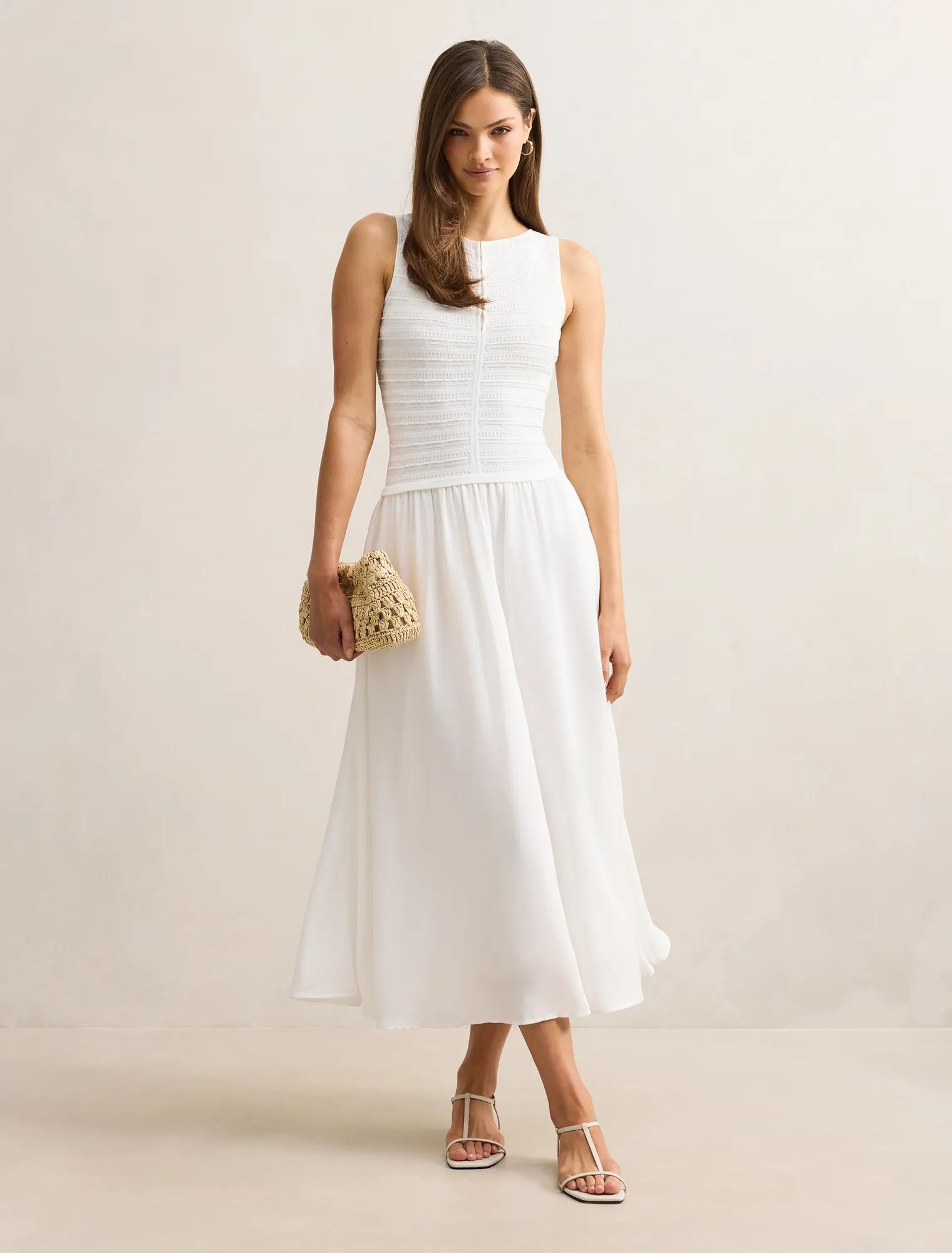 Forever New Women's Indy Woven Mixed Midi Dress in Porcelain, Size ViscosePolyamideViscose