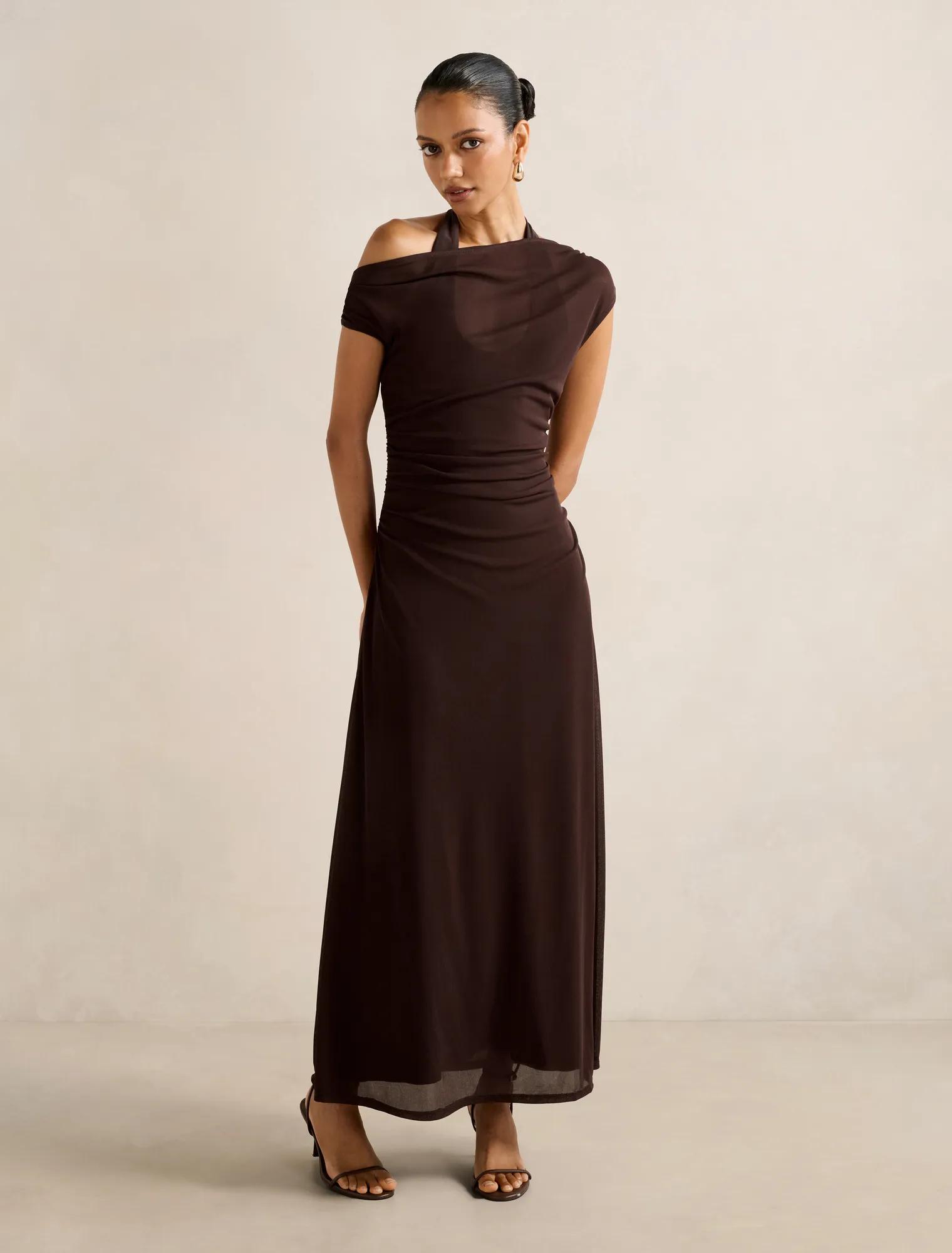 Forever New Women's Brooklyn Petite Layered Jersey Maxi Dress in Chocolate, Size PolyesterElastane