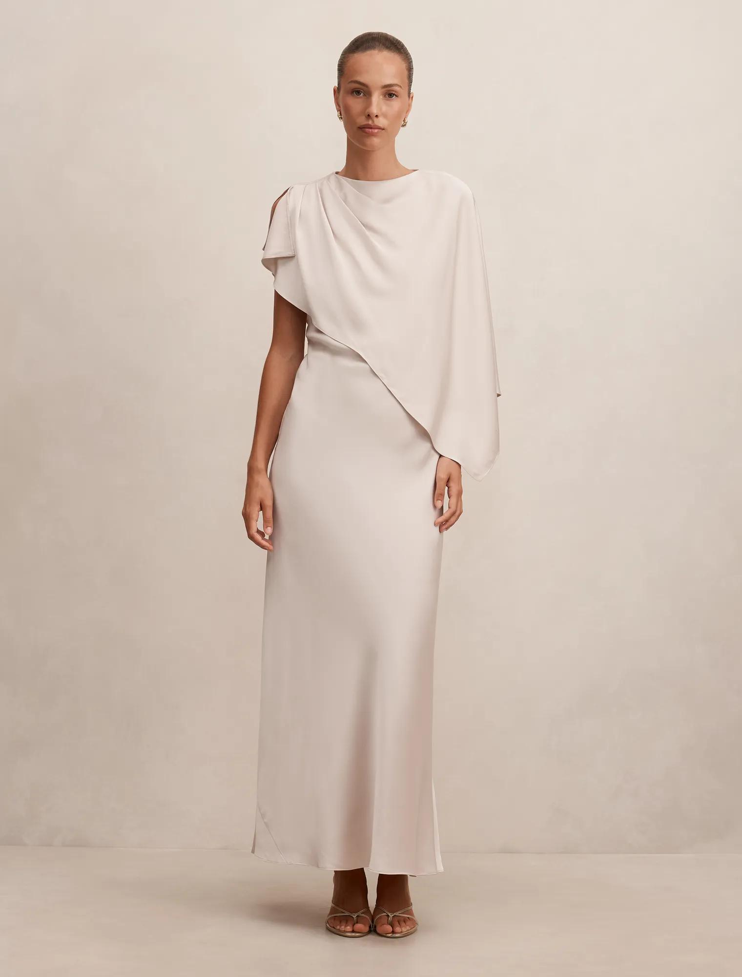 Forever New Women's Zinnia Cape Maxi Dress in Champagne, Size Recycled Polyester