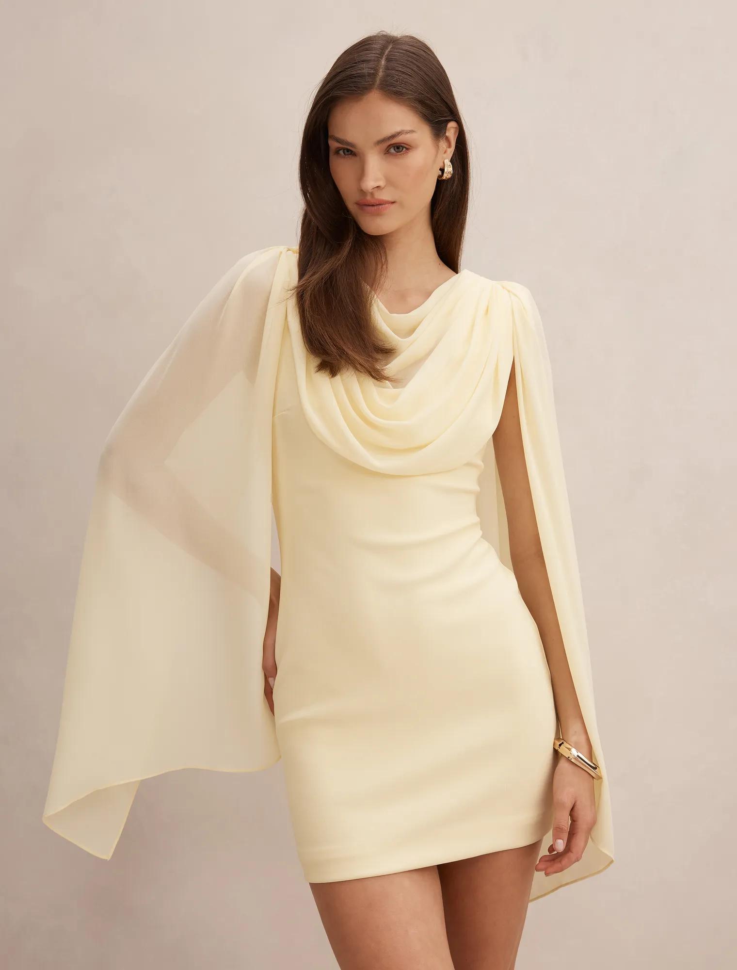 Forever New Women's Bowie Mini Dress With Shawl in Lemon, Size Polyester