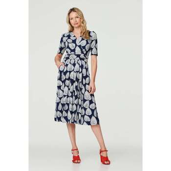 Izabel London Printed Short Sleeve Wrap Tea Dress women's Long Dress in Marine