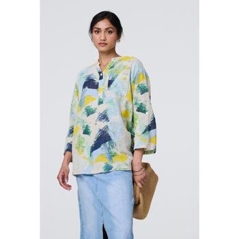 Izabel London Brushstroke Print Relaxed Sleeve Blouse women's Blouse in Beige