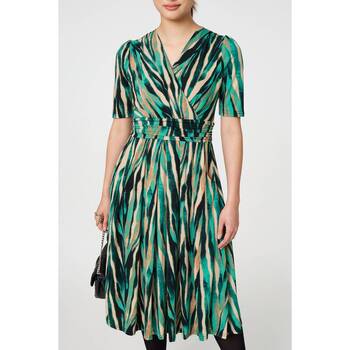 Izabel London Printed Sleeve Wrap Waist Midi Dress women's Long Dress in Green