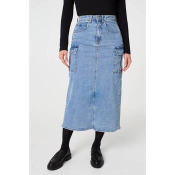 Izabel London Denim High Waist Midi Cargo Skirt women's Midi Skirts in Blue