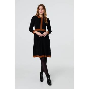 Izabel London Border Print Pleated Knit Knee Length Dress women's Dress in Black