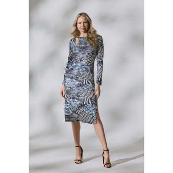 Izabel London Animal Print Cut Out Detail Bodycon Midi Dress women's in Blue