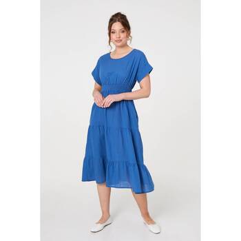 Izabel London Relaxed Short Sleeve Tiered Midi Dress women's Long Dress in Blue