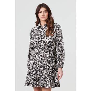 Izabel London Animal Print Tie Waist Short Shirt Dress women's Dress in Black