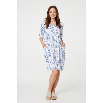 Izabel London Leaf Print Sleeve Knee Length Dress women's Dress in White