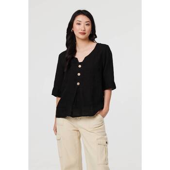 Izabel London Button Detail Sleeve Relaxed Blouse women's Shirt in Black