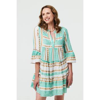 Izabel London Printed Sleeve Tiered Mini Dress women's Dress in Green