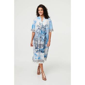 Izabel London Abstract Sleeve Midi Shift Dress women's Long Dress in Blue