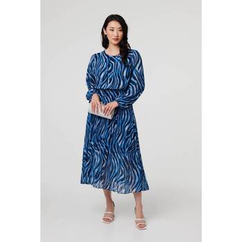 Izabel London Animal Print Layered Pleated Midi Dress women's Long Dress in Blue