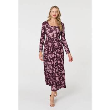 Izabel London Floral Long Sleeve Jersey Maxi Dress women's Long Dress in Red