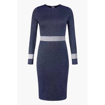 Enorsia Shiny Silver Metallic Stretch Midi Dress women's Long Dress in Marine