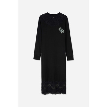 Enorsia Lace Detail Long Sleeve Bodycon Dress women's Long Dress in Black