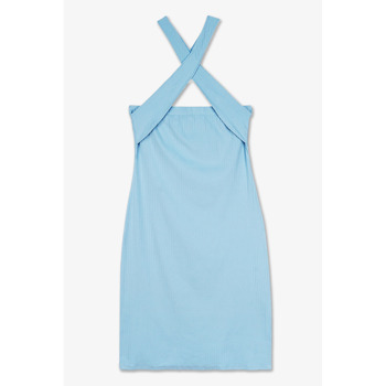 Enorsia Crisscross Halter Rib Dress with Open Back women's Long Dress in Blue