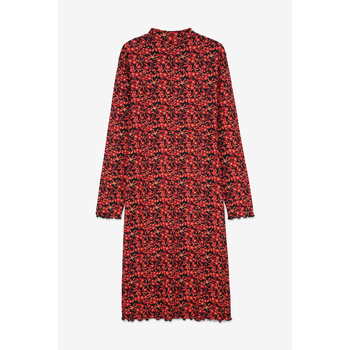 Enorsia Crepe Ribbed Midi Floral Dress women's Dress in Black