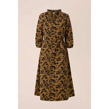 Enorsia Tie Frill Neck Printed Midi Dress women's Long Dress in Gold