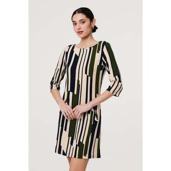 Izabel London Printed Stripe Texture Short Shift Dress women's Dress in Green