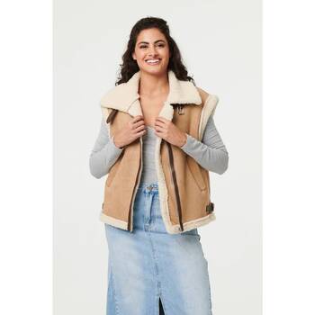 Izabel London Faux Suede Fur Lined Sleeveless Gilet women's in Beige