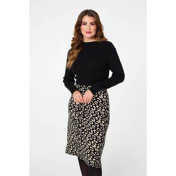 Izabel London Animal Print Contrast Knit Midi Dress women's Dress in Black