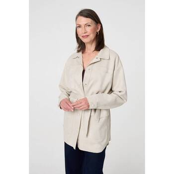 Izabel London Faux Suede Tie Waist Relaxed Shacket women's Jacket in Beige