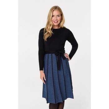 Izabel London Chevron Texture Knee Length Jumper Dress women's Dress in Blue