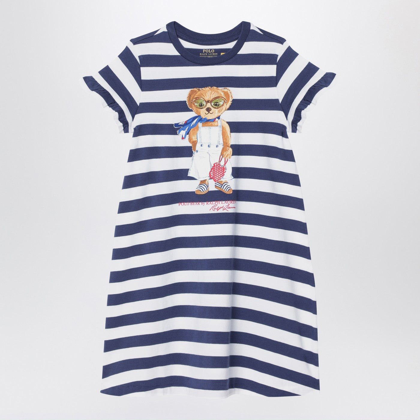 Polo Bear striped dress navy bluewhite