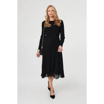 Izabel London Knit Long Sleeve Ruched Midi Dress women's Long Dress in Brown
