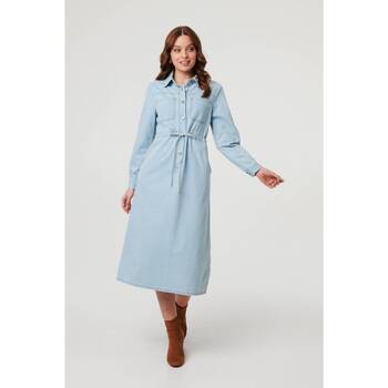 Izabel London Denim Tie Waist Long Sleeve Midi Dress women's in Blue