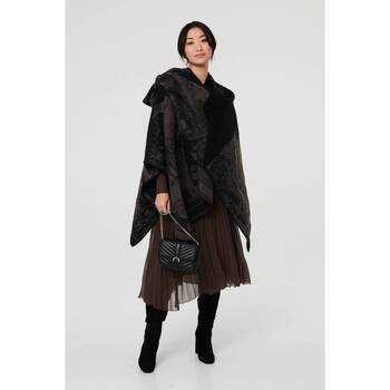 Izabel London Border Print Oversized Poncho women's Coat in Grey