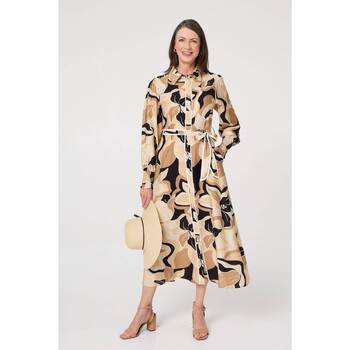 Izabel London Abstract Floral Midi Shirt Dress women's Long Dress in Beige