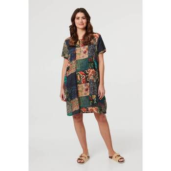 Izabel London Patchwork Print Short Sleeve Shift Dress women's Dress in Green