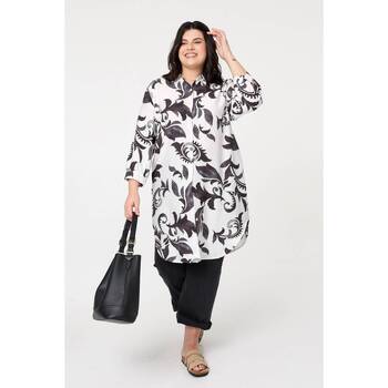Izabel London Curve Printed Relaxed Midi Shirt Dress women's Midi Dresses in Black