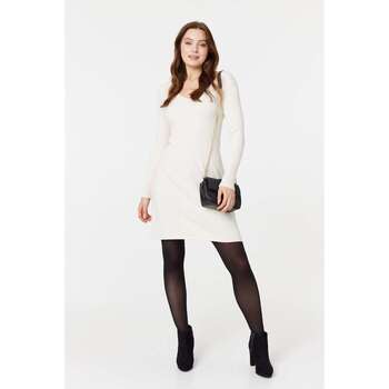 Izabel London Plain Ribbed Knit Mini Dress women's Dress in White
