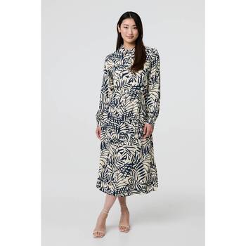 Izabel London Printed Tie Waist Midi Shirt Dress women's Midi Dresses in Blue